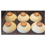 DR - Six Pottery Bowls - Beige Glaze with Dark Brown Slip