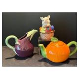 DR - Purple Ceramic Pitcher, Orange Citrus Teapot and Fitz & Floyd Salt & Pepper Shaker Set