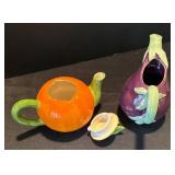 DR - Purple Ceramic Pitcher, Orange Citrus Teapot and Fitz & Floyd Salt & Pepper Shaker Set