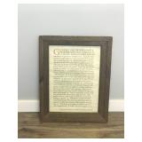 Framed Script - “Found in Old Saint Paul’s Church; Dated 1692”