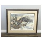Framed, Signed, Numbered Print by Grant Gilderhus - Pheasants on Old Wagon Wheel - 373/600