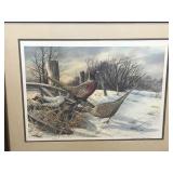 Framed, Signed, Numbered Print by Grant Gilderhus - Pheasants on Old Wagon Wheel - 373/600