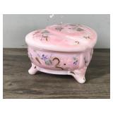 FENTON Glass Heart Jewelry Dish Music Box, Hand Signed Painted