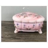 FENTON Glass Heart Jewelry Dish Music Box, Hand Signed Painted