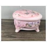 FENTON Glass Heart Jewelry Dish Music Box, Hand Signed Painted