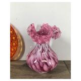 Vintage LE Smith Glass Amberina Plate & Vintage Fenton Pink Vase