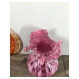 Vintage LE Smith Glass Amberina Plate & Vintage Fenton Pink Vase