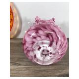 Vintage LE Smith Glass Amberina Plate & Vintage Fenton Pink Vase