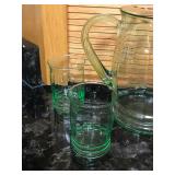 Vintage Uranium Glass - 4 Glasses & 1 Pitcher