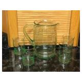 Vintage Uranium Glass - 4 Glasses & 1 Pitcher