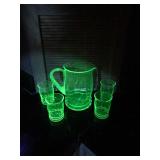 Vintage Uranium Glass - 4 Glasses & 1 Pitcher