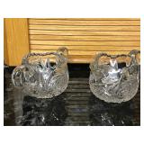 Uranium Glass Crystal Open Sugar Bowl Double Handle Saw Tooth Edge Star Pattern with Creamer