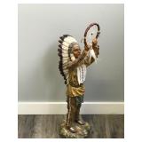 Native American Chief Statue Holding Dream Catcher