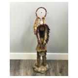Native American Chief Statue Holding Dream Catcher