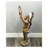 Native American Chief Statue Holding Dream Catcher