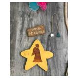 Lot of Home Decor - Wooden Hanging Sign (catcha falling star) - Hanging Butterflies - 2 Metal Hanging Candle Holders - Rope Type Thing with Leather, Feathers and Horse Hair on Each End