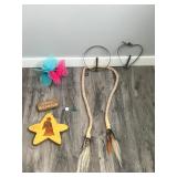 Lot of Home Decor - Wooden Hanging Sign (catcha falling star) - Hanging Butterflies - 2 Metal Hanging Candle Holders - Rope Type Thing with Leather, Feathers and Horse Hair on Each End