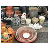 Large Lot of Flower Pots - Yard Ornaments - Bird Feeders and More
