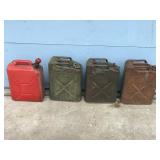 3 - Vintage U.S. Military Fuel Cans and 1 Plastic Jeep Fuel Can