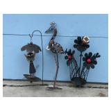 3 - Metal Yard Ornaments - Angel - Humming Birds with Flowers and Butterflies - Bronze Heron Bird