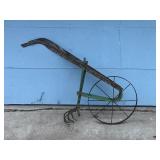 Vintage Push Plow, Single Wheel Garden Plow Cultivator
