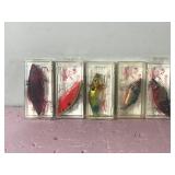 Lot of 5 Bill Lewis Ray-L-Trap Fishing Lures in Plastic Containers