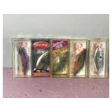 Lot of 5 Bill Lewis Rat-L-Trap Fishing Lures in Plastic Containers