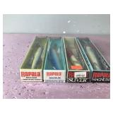 Lot of 4 Large Rapala Fishing lures in Boxes