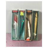 Lot of 4 Large Rapala Fishing Lures in Boxes