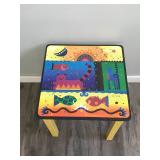 Kids Table with Cats, Fish and Star Designs on it - smoke free