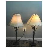Matching Pair of Metal Framed Lamps with Pinecone Design