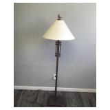 Large Metal Framed Lamp with Cardinal Bird Figurine on Top and Moose & Pine Tree Silhouettes on Lamp Shade - smoke free