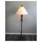 Large Metal Framed Lamp with Cardinal Bird Figurine on Top and Moose & Pine Tree Silhouettes on Lamp Shade - smoke free