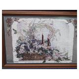 Finished framed cross stitch piece titled "Elderberry Medley" designed by Paula Vaughan-finished by Pat Richter