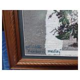 Finished framed cross stitch piece titled "Elderberry Medley" designed by Paula Vaughan-finished by Pat Richter
