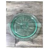 Vintage Tendril Green Uranium Handled Cake Plate Platter 9.75”