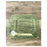 Vintage Green Depression Glass Indiana Lorain Basket 10.25” Dinner Plate  - Shines Green when hit with a black light