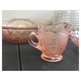 Lot of Pink Depression Glass and More - Bowls - Platters - Creamer - Sugar and More