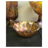 Lot of Collectible Carnival Glass - Pitcher - Glasses - Pedestal Fruit Bowl - Sunflower Bowl