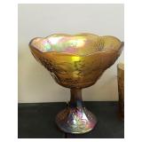 Lot of Collectible Carnival Glass - Pitcher - Glasses - Pedestal Fruit Bowl - Sunflower Bowl