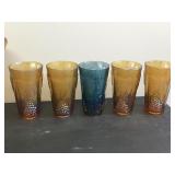 Lot of Collectible Carnival Glass - Pitcher - Glasses - Pedestal Fruit Bowl - Sunflower Bowl