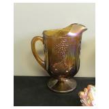 Lot of Collectible Carnival Glass - Pitcher - Glasses - Pedestal Fruit Bowl - Sunflower Bowl