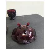 Lot of Collectible Ruby Red Glassware - Footed Bowl - Mugs - Plates - Sugar Bowl - Perfume Bottle