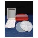 2 Dessert containers and 1 relish tray with lids