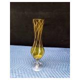 Vintage tall italian amber Emboli Striped Glass vase
