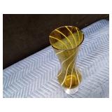 Vintage tall italian amber Emboli Striped Glass vase