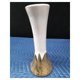 Vintage American Bisque whit ceramic vase with weeping 22K gold on base - made in USA