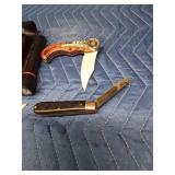 4 Pocket knives and a flashlight with case