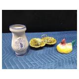 1991 Renaisance mug, relish dish, and a chicken planter