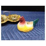 1991 Renaisance mug, relish dish, and a chicken planter